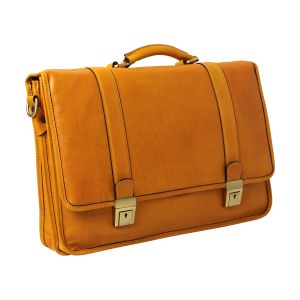 Soft Calfskin Leather Briefcase-Ochre