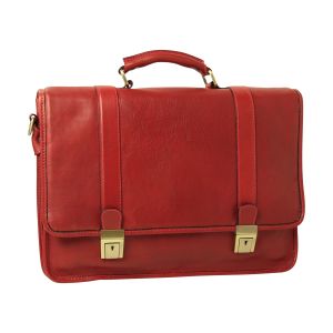 Calfskin Leather Briefcase-Red