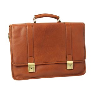 Calfskin Leather Briefcase-Teak