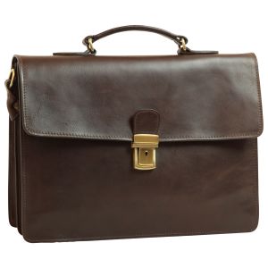 Leather Laptop Briefcase - Dark Brown