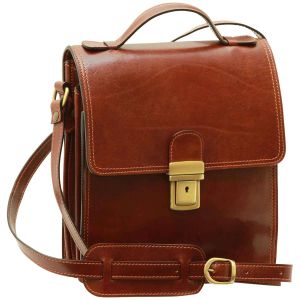 Leather Cross Body Satchel Bag - Brown