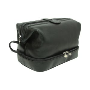 Leather Washbag - black