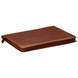 Leather Round Zipper Folder - Brown