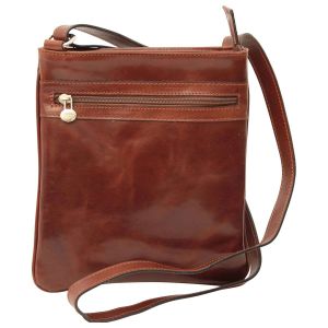 Leather Cross Body Bag with zip pocket - Brown