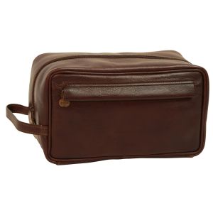 Full-grain calfskin leather beauty case - Dark brown- 078989TM