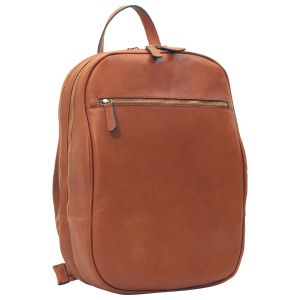 Leather backpack with exterior zip pockets - Brown Colonial