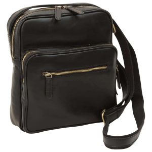 Messenger in pelle con chiusura a zip (Piccola).- Black