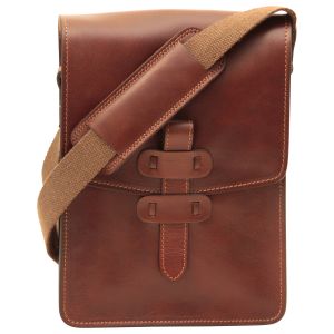 Cowhide leather messenger bag - Brown