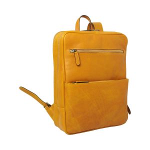 Leather back pack with backside troller strap - yellow ocher