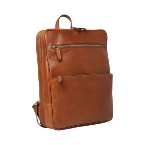 Leather back pack with backside troller strap - teak