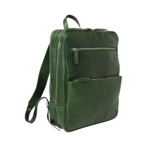 Leather back pack with backside troller strap - green