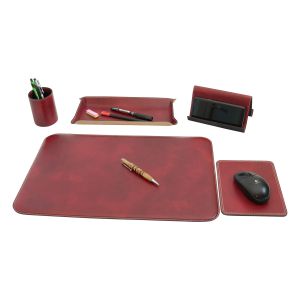 Set da scrivania in pelle - 5 pz  rosso