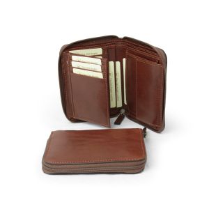 Leather  Wallet with zip around -  Brown with RFID