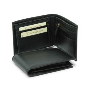 Leather wallet with coin pocket and RFID - black