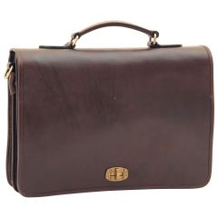 Cowhide Leather Full length Flap Briefcase - Dark Brown