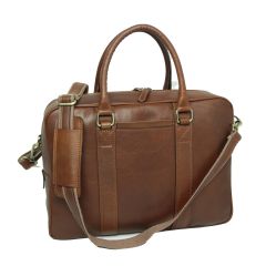 Soft Calfskin Leather Briefcase - chestnut