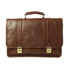  Calfskin Leather Briefcase-Chestnut