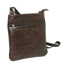Leather Cross Body Bag with zip pocket - Brown