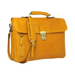Full grain leather briefcase - yellow ocher