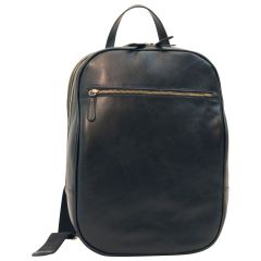 Leather backpack with exterior zip pockets - Black