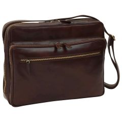 Large leather bag with zip closures - Dark Brown