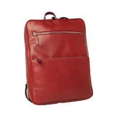 Leather back pack with backside troller strap - red