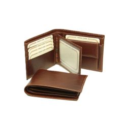 Leather bifold wallet - brown with RFID