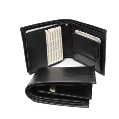 Leather wallet with card holder and RFID -Black