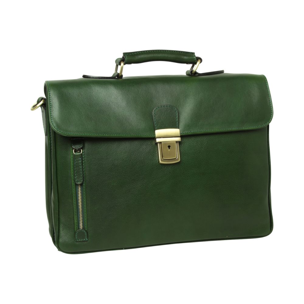 Full grain leather briefcase green