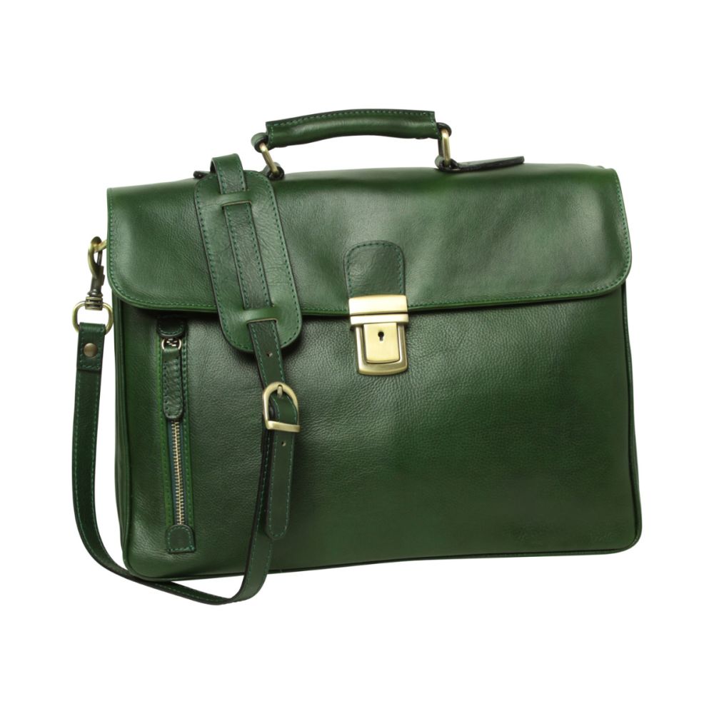 Full grain leather briefcase green