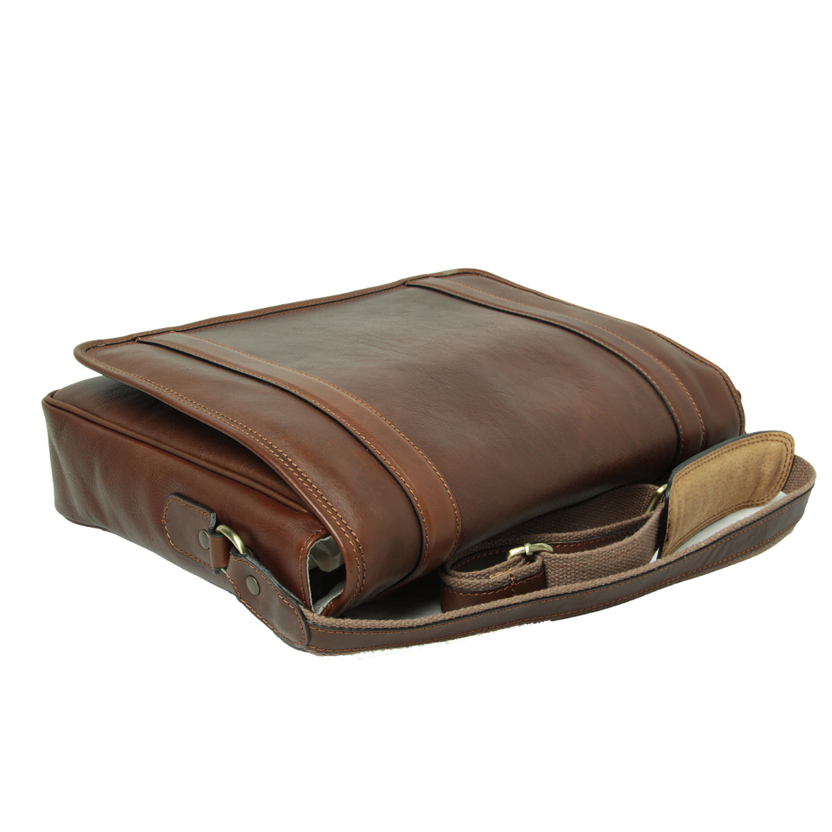 Soft Calfskin Leather Messenger Bag - Chestnut|030461CA|Old Angler Firenze