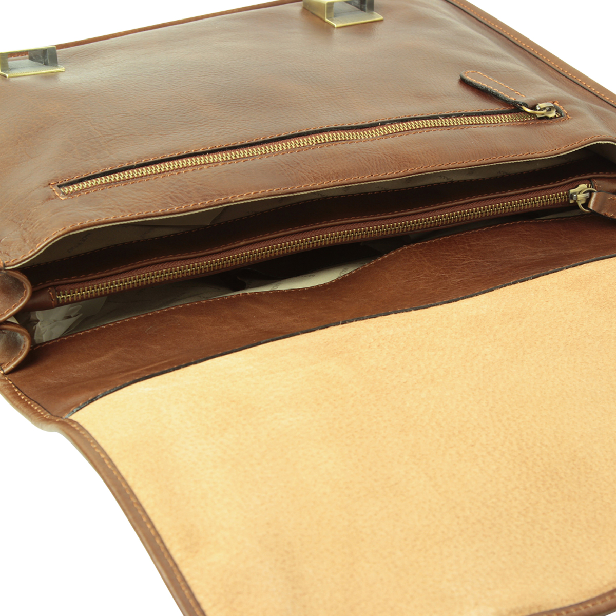  Calfskin Leather Briefcase-Chestnut|030961CA|Old Angler Firenze