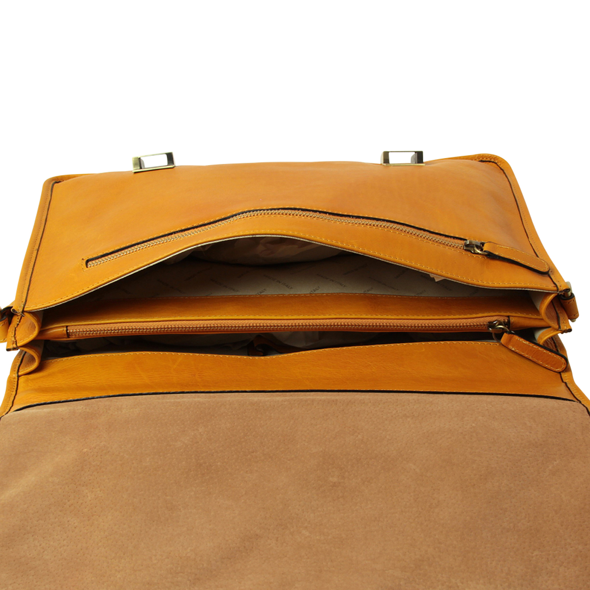  Soft Calfskin Leather Briefcase-Ochre|030991OC|Old Angler Firenze