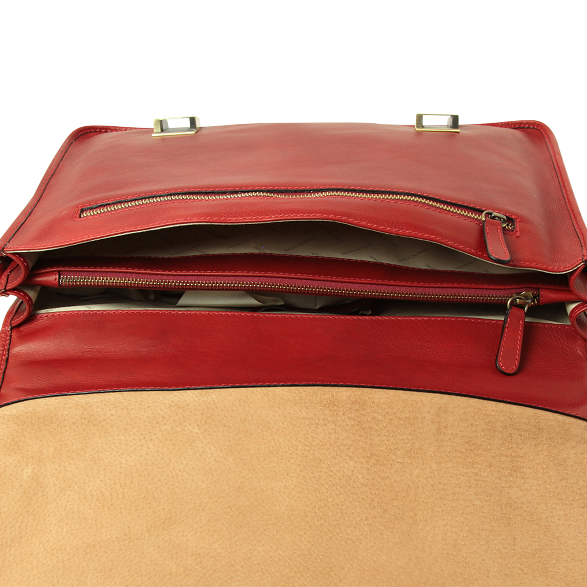  Calfskin Leather Briefcase-Red|030991RO|Old Angler Firenze