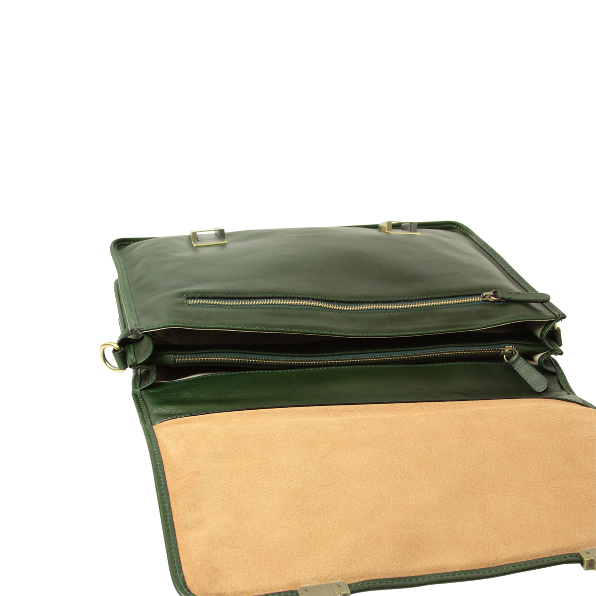   Calfskin Leather Briefcase-Green|030991VE|Old Angler Firenze