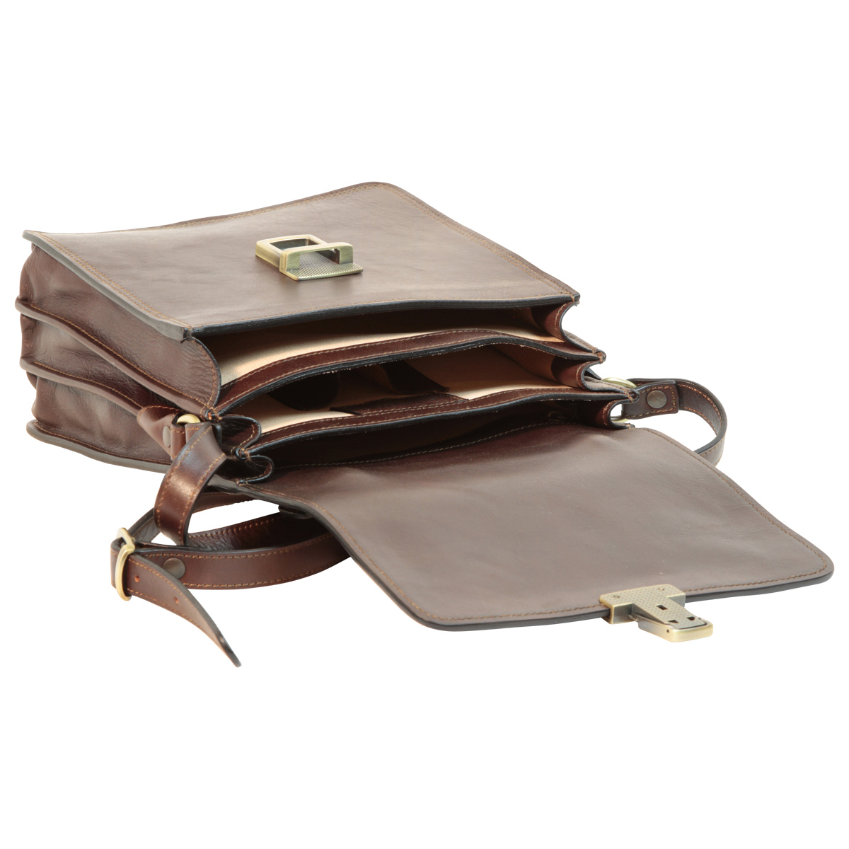 Leather Cross Body Satchel Bag - Dark Brown | 056589TM US | Old Angler Firenze