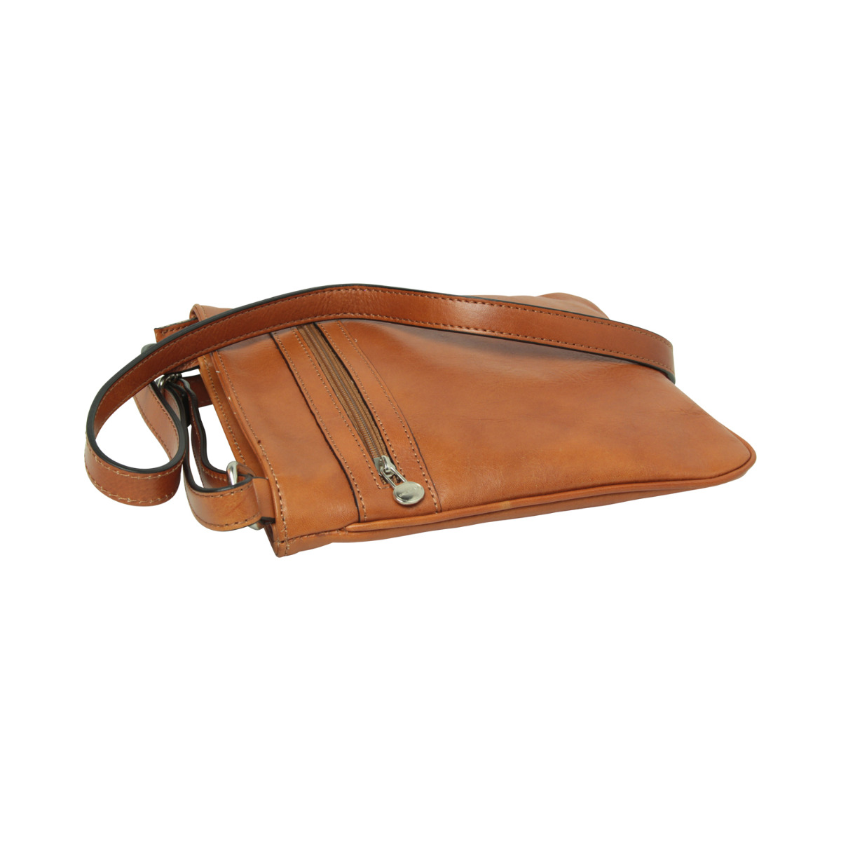 Leather Cross Body Bag with zip pocket - Brown | 074105MA US | Old Angler Firenze