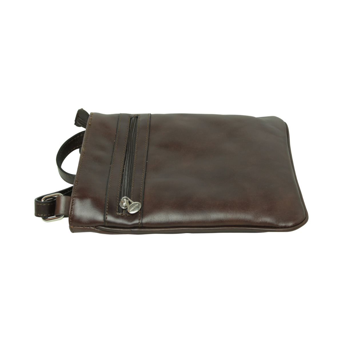 Leather Cross Body Bag with zip pocket - Brown | 074105MA | EURO | Old Angler Firenze