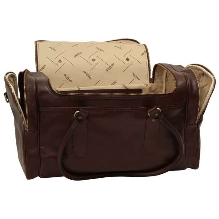 Round Metal Zip Leather Travel Bag - Dark Brown | 077889TM US | Old Angler Firenze