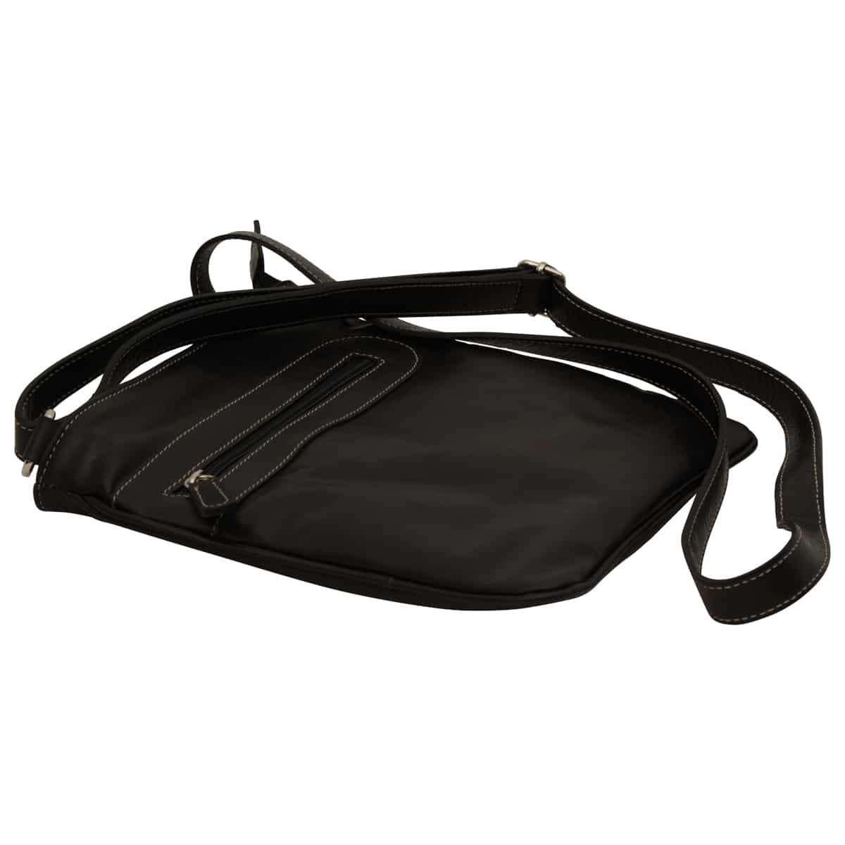Leather cross body bag with zip pocket - Black | 086161NE | EURO | Old Angler Firenze