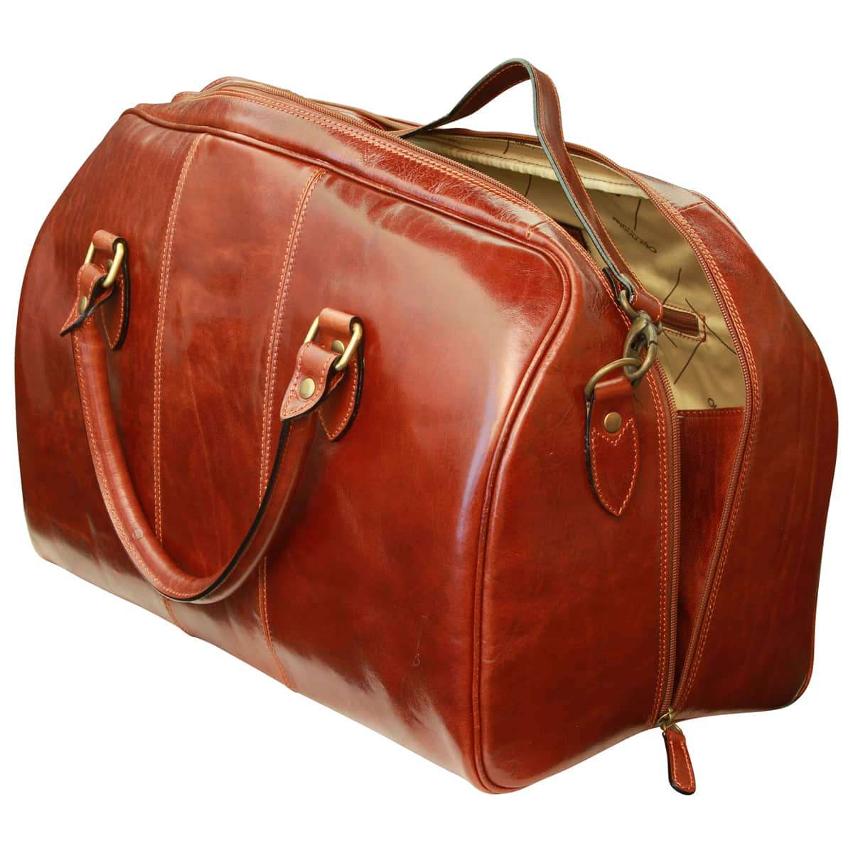 old angler leather duffle