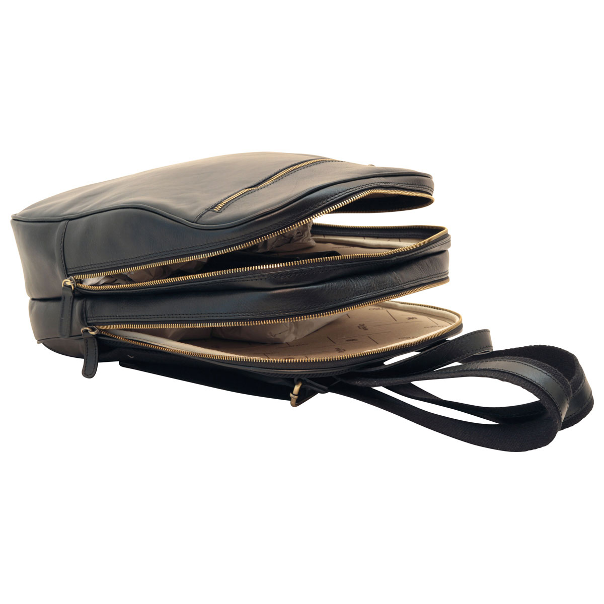 Leather backpack with exterior zip pockets - Black | 408089NE US | Old Angler Firenze