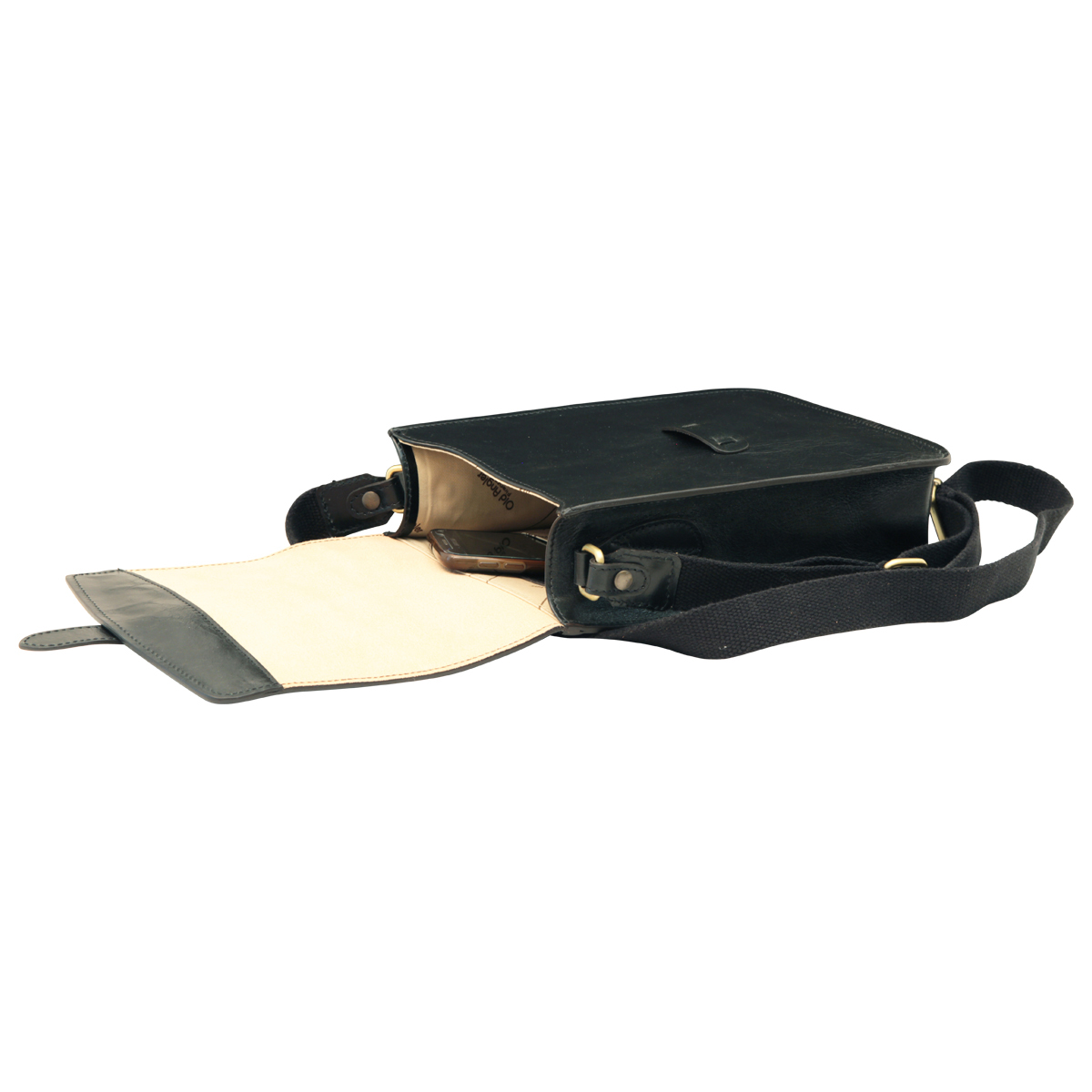 Cowhide leather messenger bag - Black | 411489NE UK | Old Angler Firenze