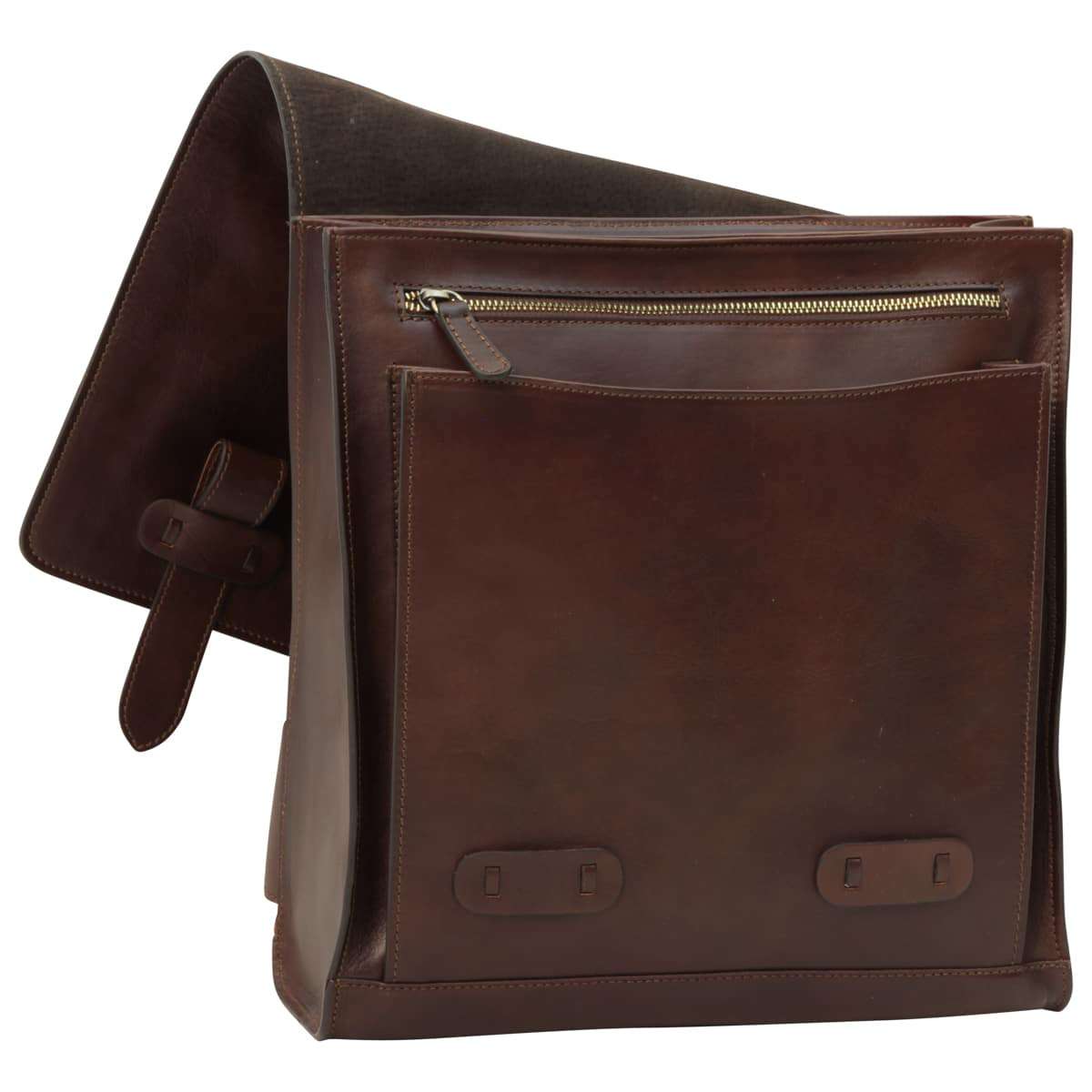 Cowhide leather backpack with double buckle closure - Dark Brown | 411689TM UK | Old Angler Firenze
