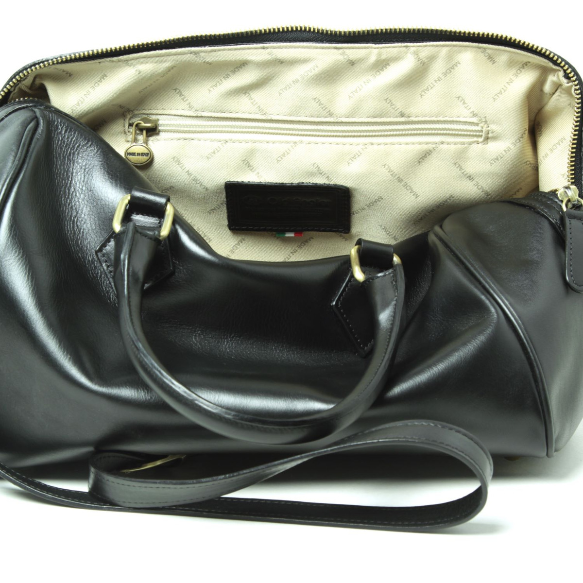 Double handled shoulder bag - black|416091NE|Old Angler Firenze