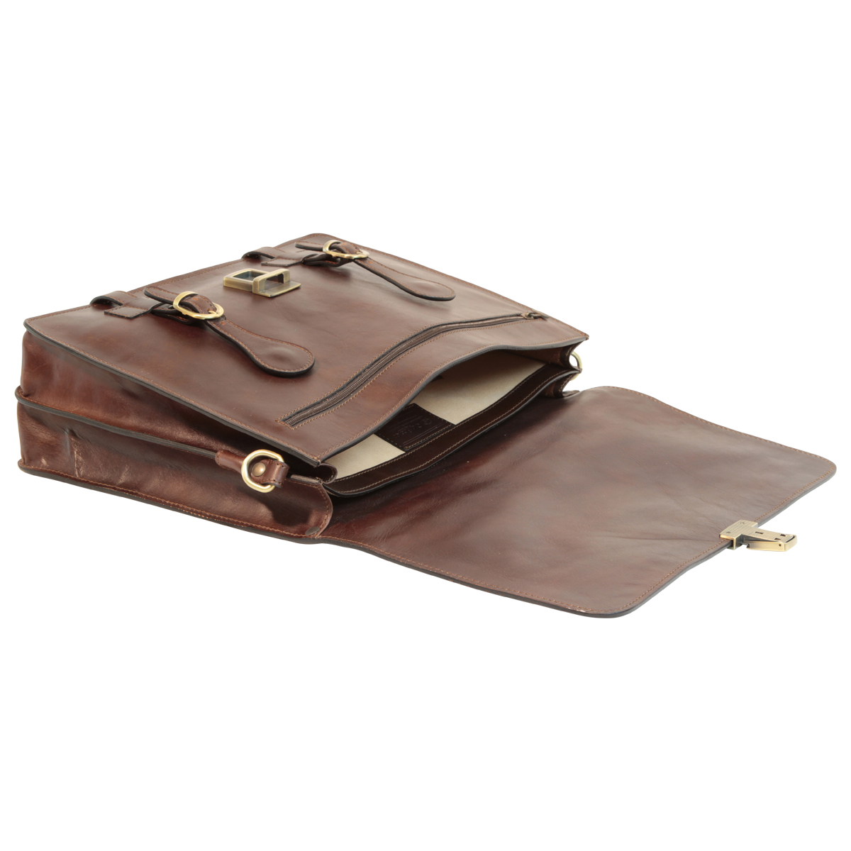 Leather Briefcase with buckle closures - Dark Brown | 005389TM US | Old ...