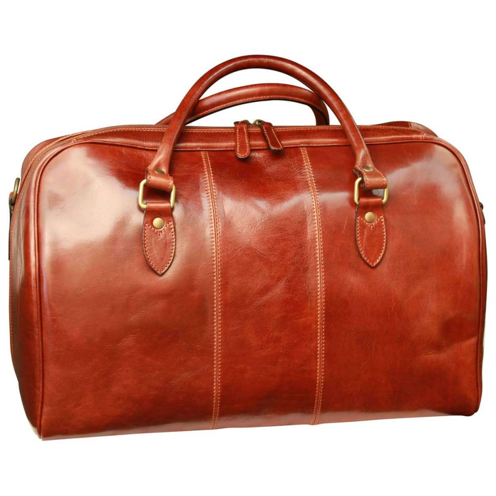 old angler leather duffle bag